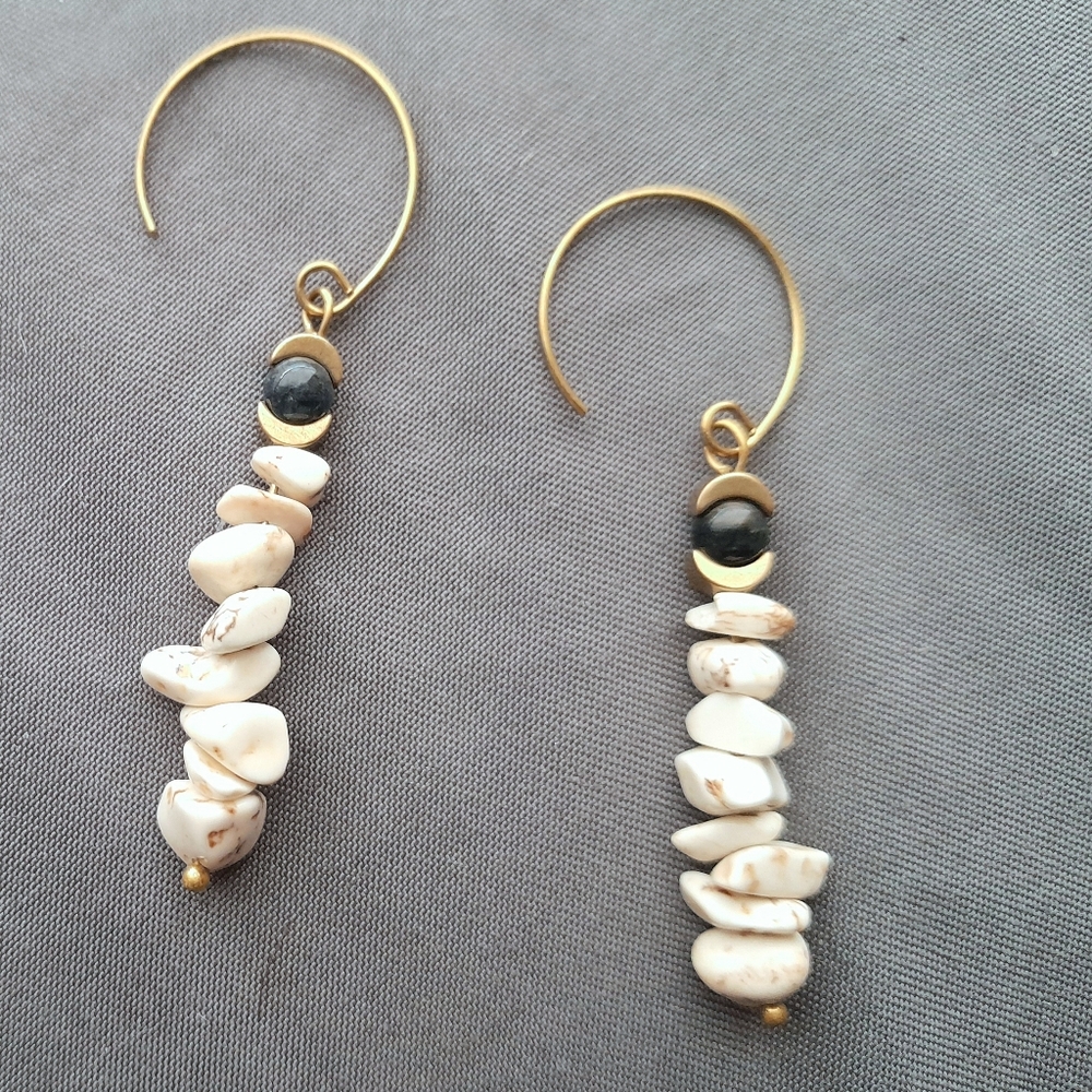 White Jasper Moon Stack Earrings with Pietersite - Picture 2 of 2